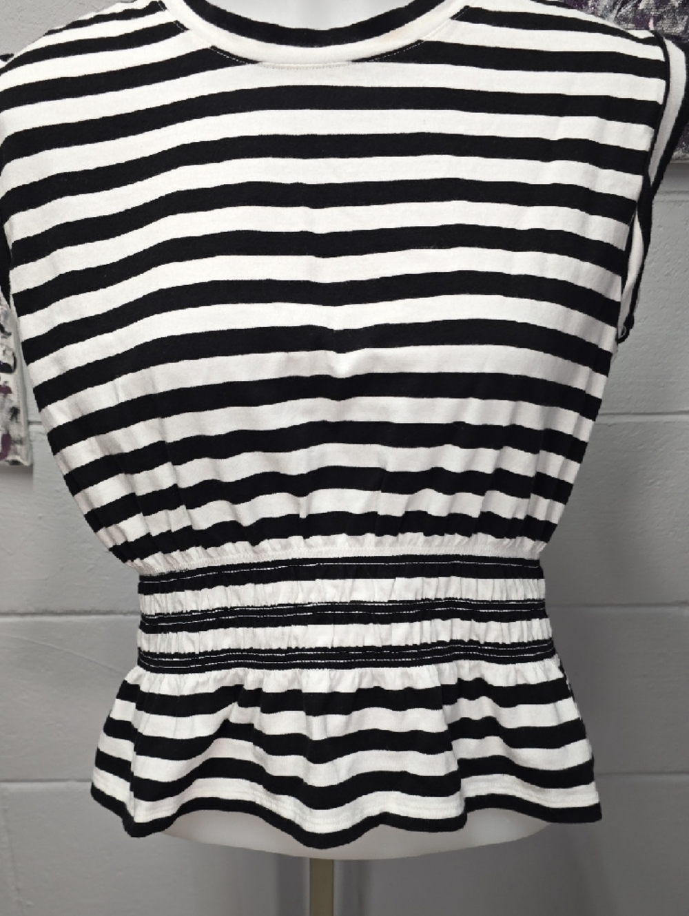 White House Black Market Black and White Striped Sleeveless Peplum Top - Picture 3 of 7